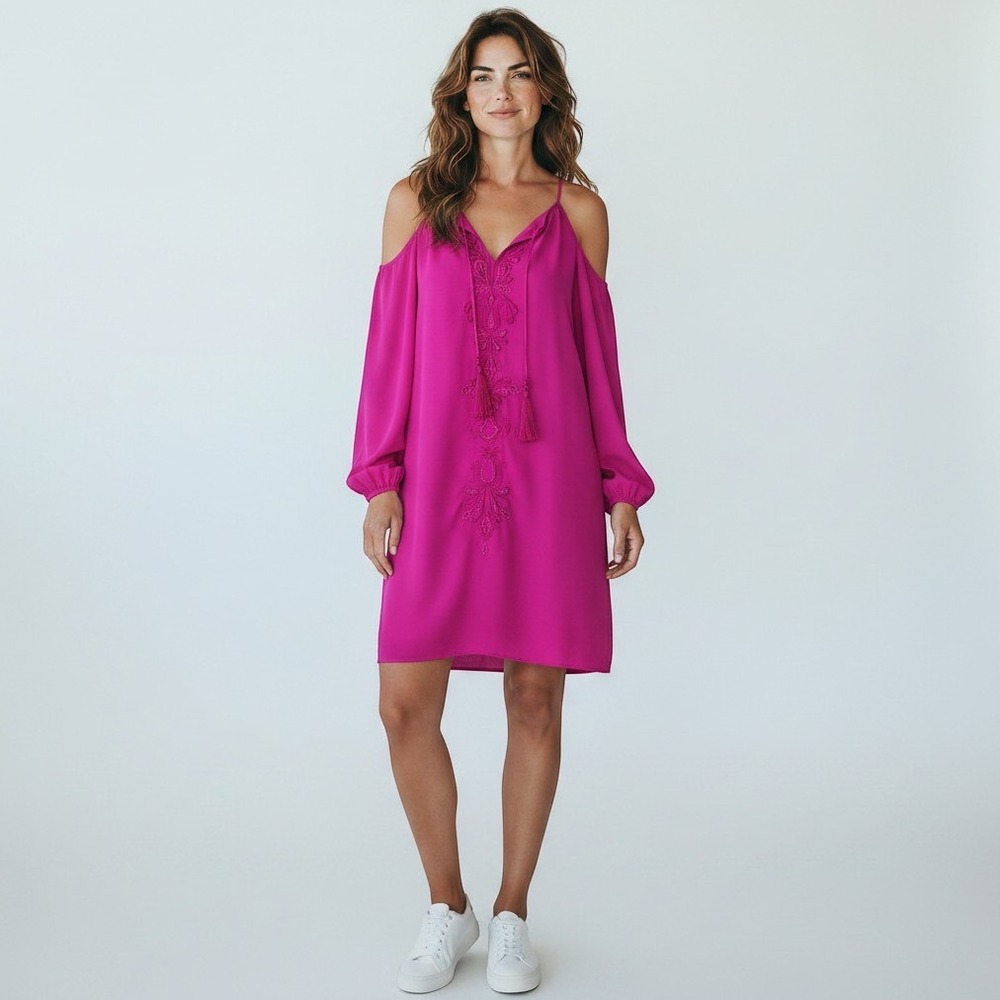 Lilly Pulitzer Silk Dress Magenta Pink Embroidered XS Resort Party Cruise